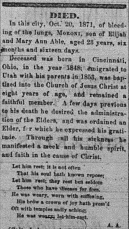 Moroni Able Obituary