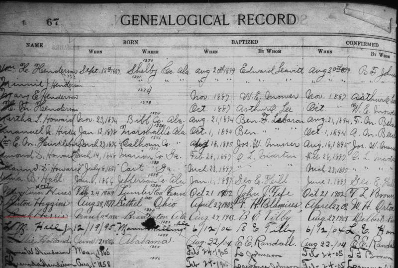 Bunk Harris Baptismal Record