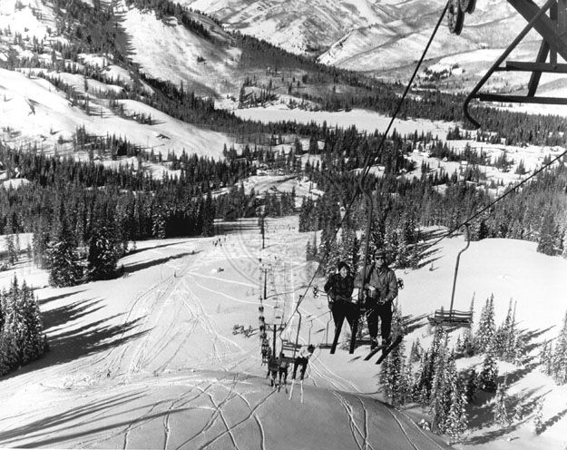 Skiers on the Majestic lift at Brighton · Ski & Snow Sports Archives ...