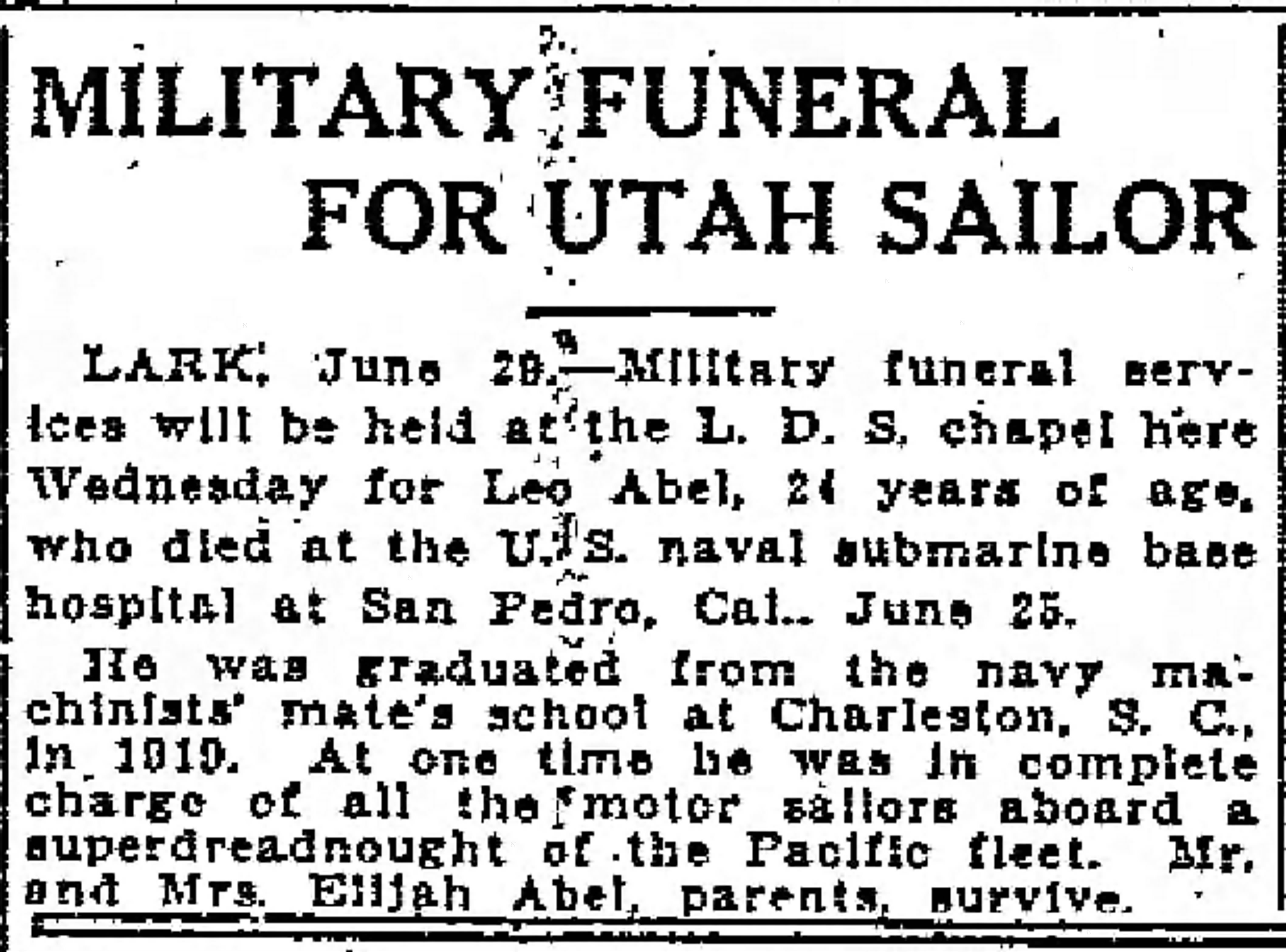 Century Of Black Mormons Military Funeral For Utah Sailor Salt Lake Telegram Salt Lake City Utah 29 June 19 11 J Willard Marriott Library Exhibits